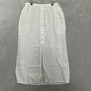 Flax Maxi Skirt Linen Lagenlook Buttons Pockets Pull On Elastic Waist Medium
